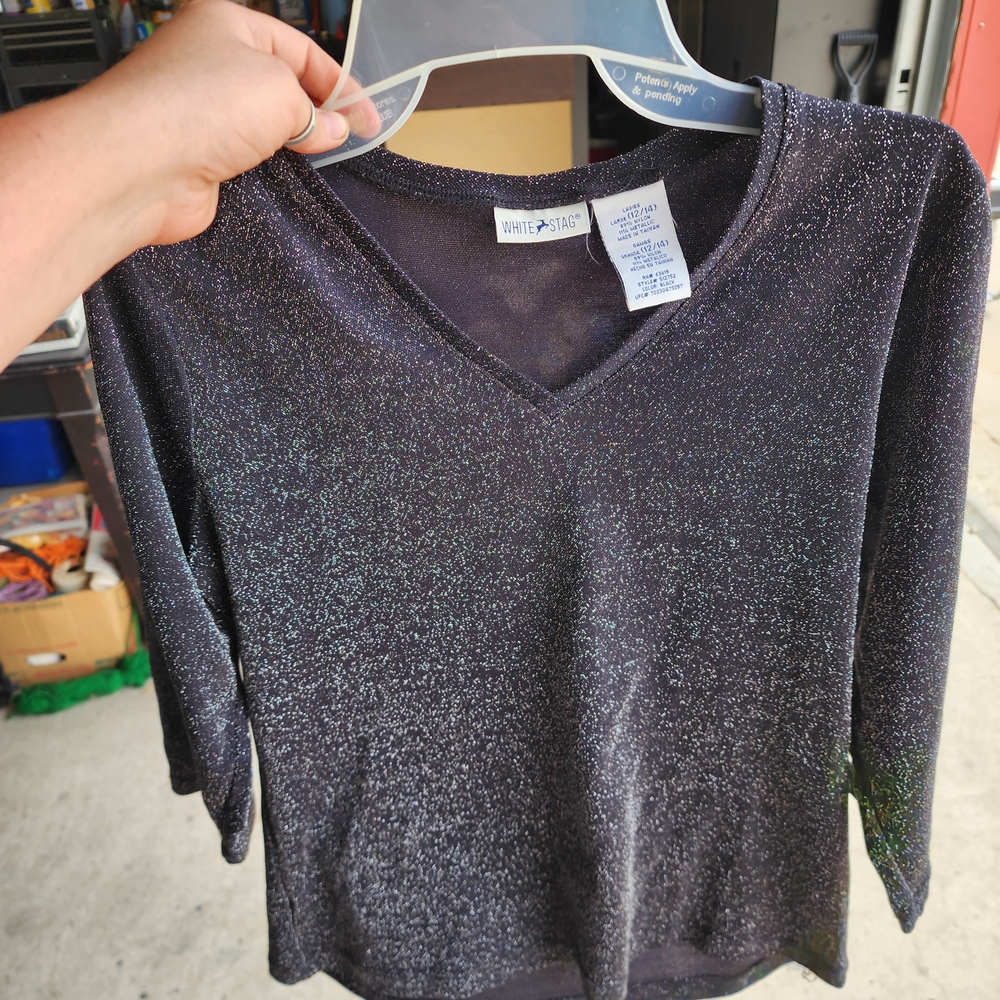 White Stag Glittery Black V-Neck Top